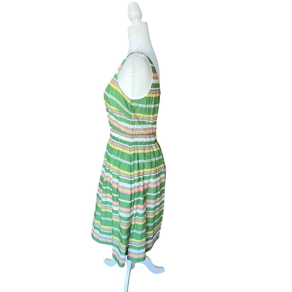 Boden Hattie Green and Pink Striped Fit and Flare Dress Women's Size 4 Pockets - Picture 6 of 11